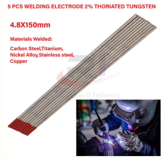 RIGHTWELL 5 PCS WELDING ELECTRODE 2% THORIATED (RED) TUNGSTEN 4.8X150MM