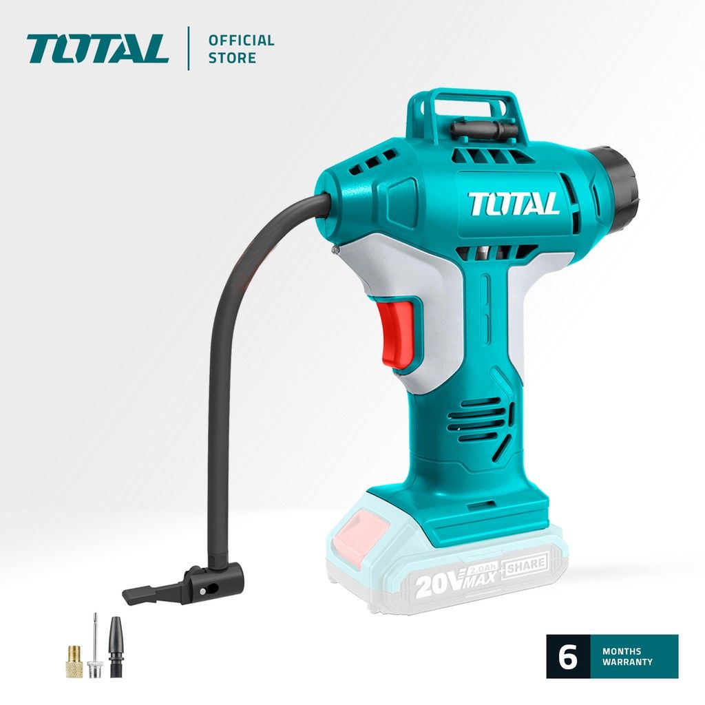 TOTAL TACLI2001 LI-ION AUTO AIR COMPRESSOR (PACKAGE COMES WITH 1 PC STEEL BALL / AIR NEEDLE 1 PC PLASTIC BALL NEEDLE 1 PC SCHRADER PRESTA VALVE ADAPTOR)