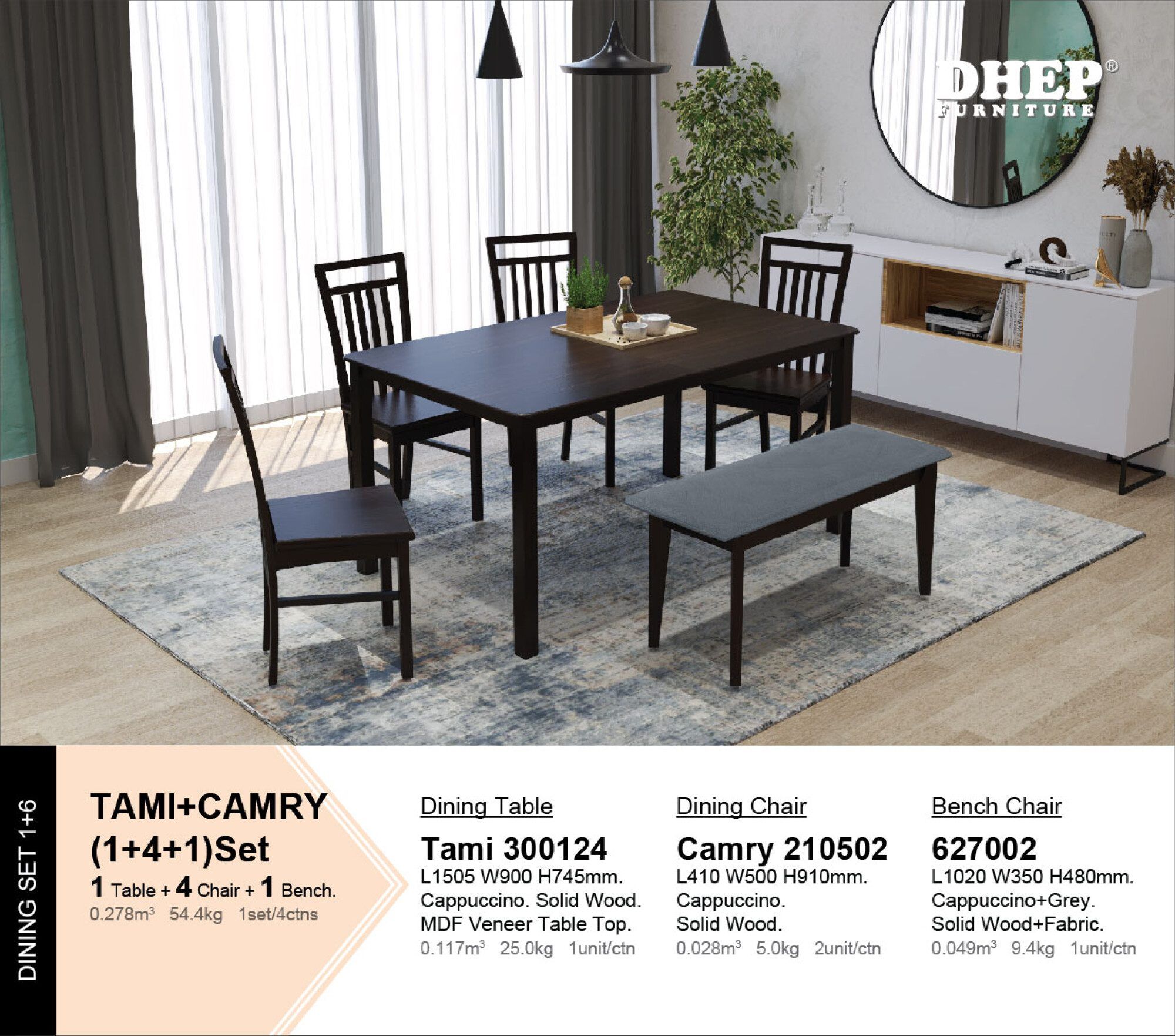 HS DINING TABLE SET + 6 CHAIRS / 6'S DINING SET / MEJA MAKAN / DINING SET
