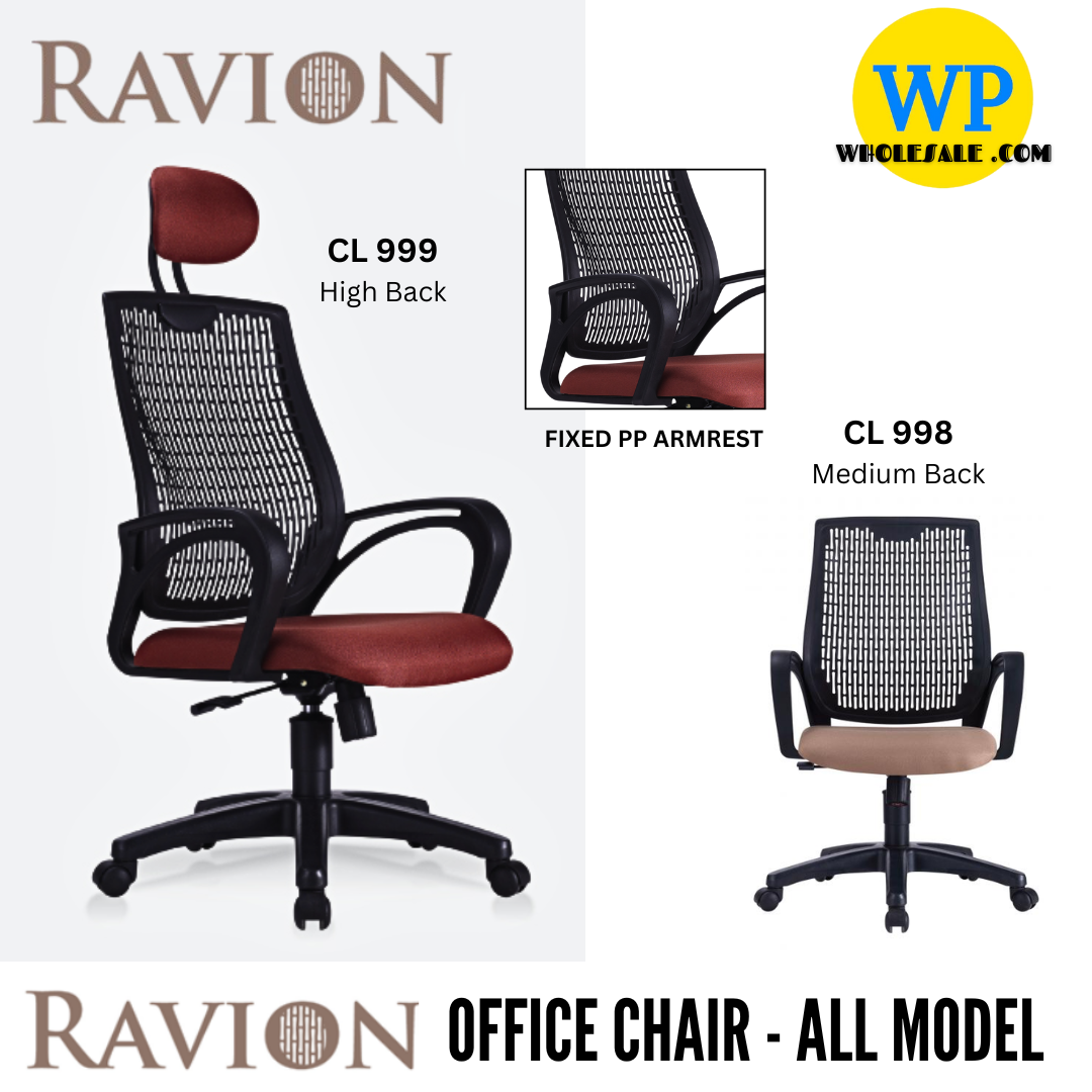 CLASSIC CHAIR RAVION ERGONOMIC OFFICE CHAIR - ALL SIZE / SECRETARIAL SERIES / OFFICE CONFERENCE CHAIR / OFFICE SWIVEL CHAIR / TASK CHAIR / DIRECTOR CHAIR / OFFICE CHAIR / ADJUSTABLE FLIP ARMREST / PP BASE / FABRIC / PU LEATHER / RAVION