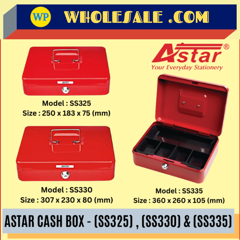 ASTAR SS-SERIES LARGE CASH BOX - (SS325) , (SS330) & (SS335) / CASH BOX / CASH STORAGE BOX / CASH HOLDER / METAL CASH BOX / SAFETY BOX / MONEY BOX / MONEY SAFE BOX / SS SERIES CASH BOX
