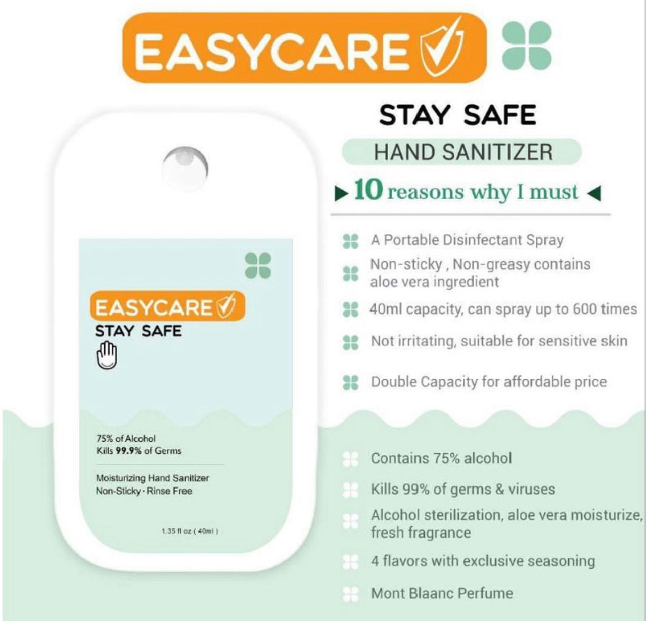 Easycare Hand sanitizer 40ml (Perfume hand sanitizer)