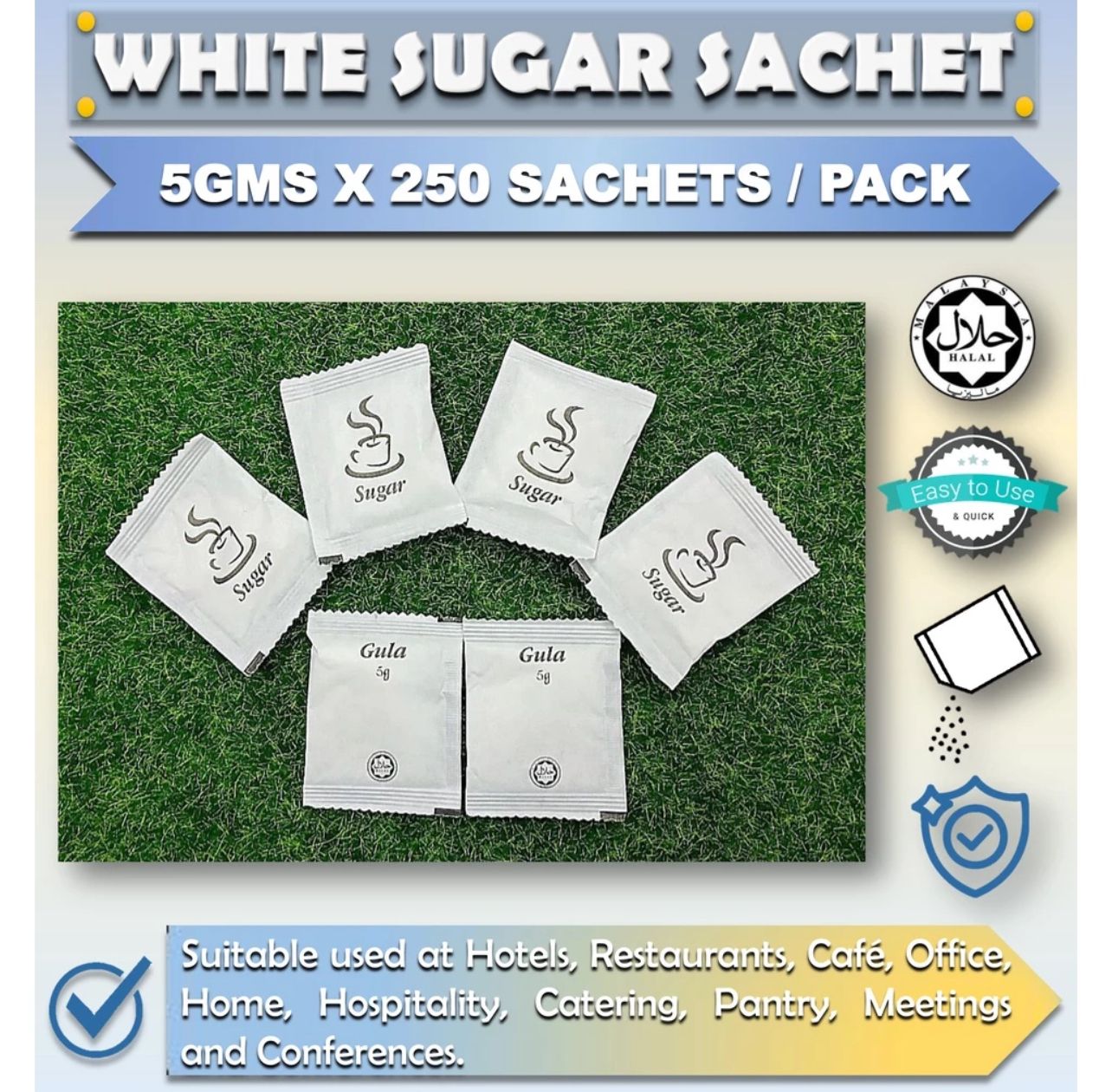 White Sugar Sachet (5gmX 250 Sachet) / HALAL Logo/Individual Packing
