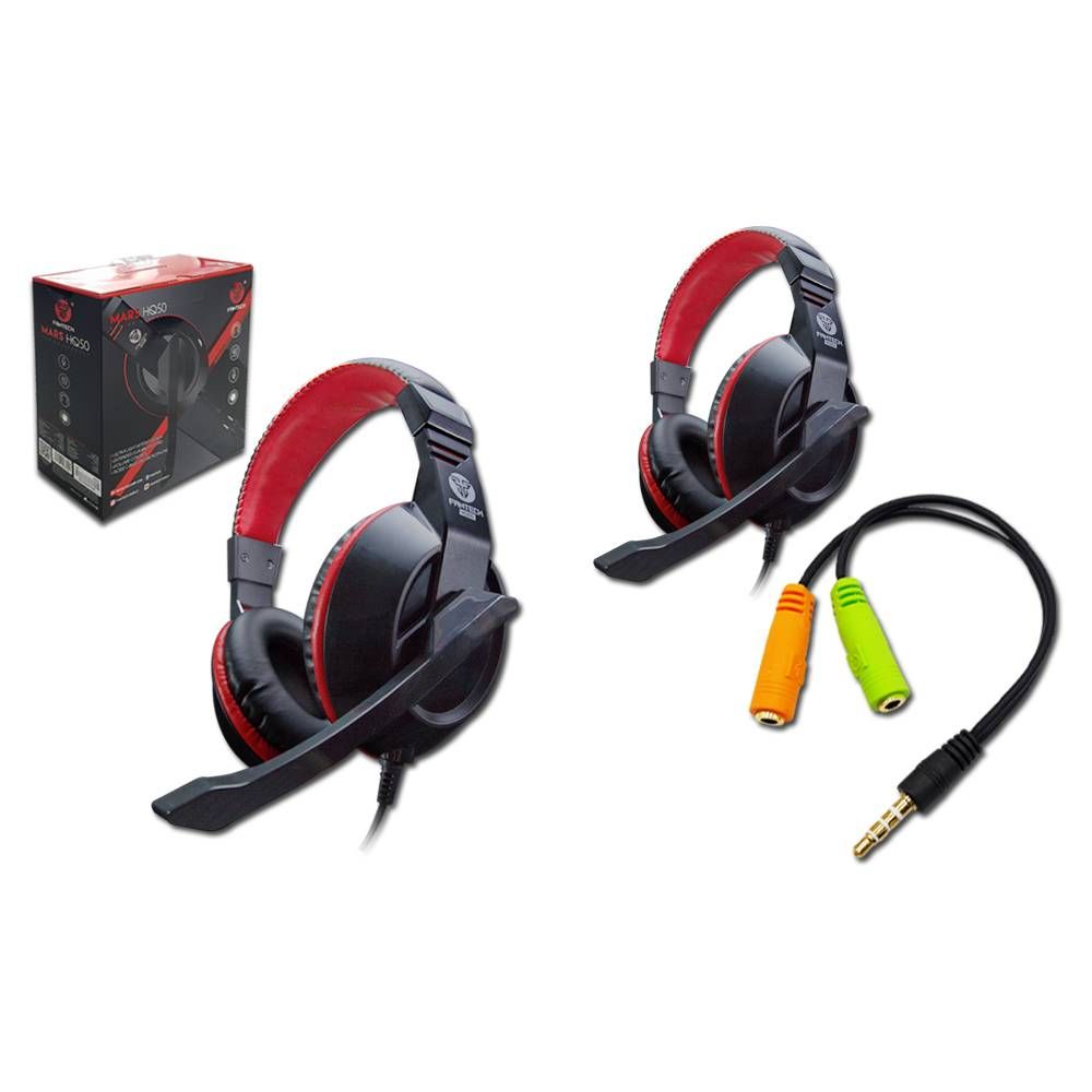 FANTECH MARS HQ50 OVER-EAR GAMING HEADSET & AUDIO 3.5MM TO EARPHONE + MIC SPLITTER CABLE