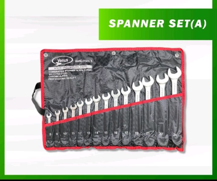 VENUS CRV Chrome 14pcs Combination 8mm -24 mm Spanner Set CRV Chrome-