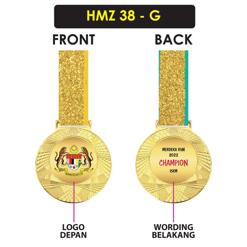 OEM METAL Medal Both Side Sticker Medal Besi (Alloy) with Colour Ribbon (Free Design )