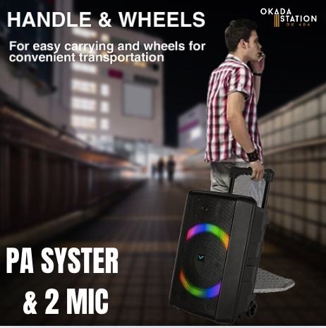 Vinnfier Tango 600 WMV PORTABLE TROLLEY WIRELESS  SPEAKER WITH 2 MIC - 90W  / PA SYSTEM / VF Tango 600 WMV / 90W Max /  Wireless Bluetooth Speaker / Karaoke Set / USB Drive / Micro SD card