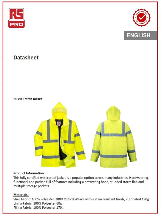 PANTON Yellow Unisex Hi Vis Workwear Jacket , XL