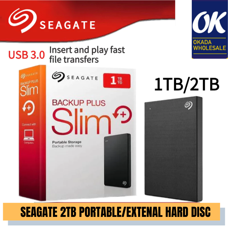 SEAGATE BACKUP PLUS SLIM PORTABLE EXTERNAL HARD DISK 1TB / 2TB / Seagate / External Hardisk / Hardisk / 2TB