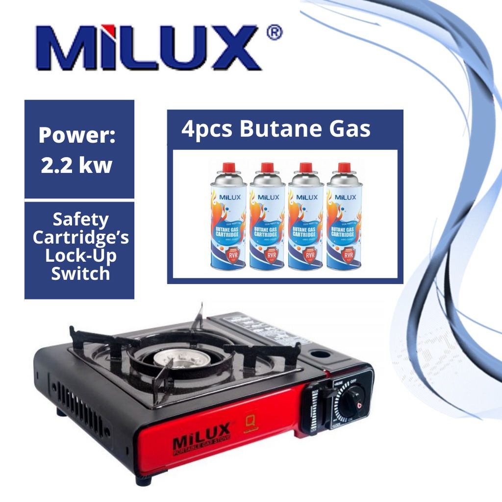 Milux Portable Single Burner KK-2002 with Butane Gas (4 Pcs) MBG-330EP