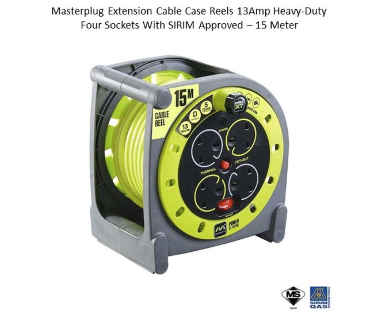 Masterplug Cable Reel Four Socket Round Extension Lead Pro-XT HMU15134SL-PX - 15 Meter