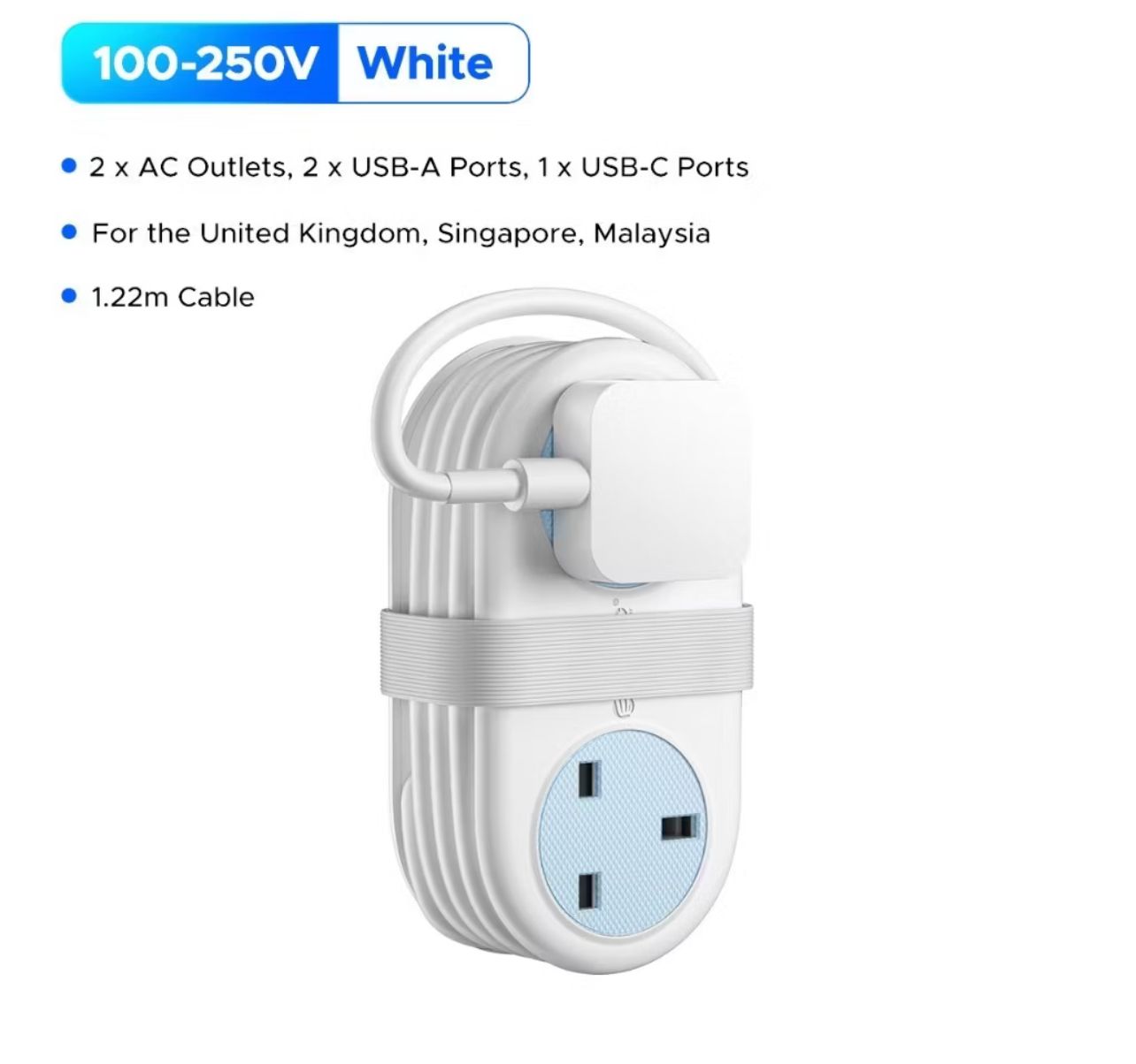 Orico Travel Power Strip 15.5W with 2 Outlet USB Ports Flat Plug No Surge Protector for Cruise Ship (AP3)