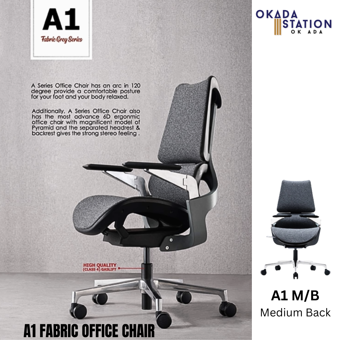 CLASSIC CHAIR A1 SERIES ERGONOMIC EXECUTIVE CHAIR - ALUMINIUM LEG / CLASSIC CHAIR / A1 EXECUTIVE CHAIR / EXECUTIVE OFFICE CHAIR / ERGONOMIC OFFICE CHAIR / A1 FABRIC GREY SERIES/ ALL MODEL / HIGH BACK CHAIR / MEDIUM BACK CHAIR / OFFICE CHAIR / CHAIR