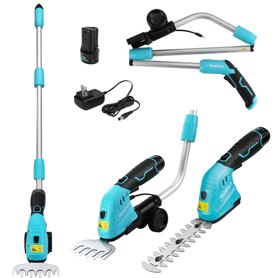 DURATECH 12V ELECTRIC CORDLESS GRASS AND SHRUB SHEAR HEDGE TRIMMER