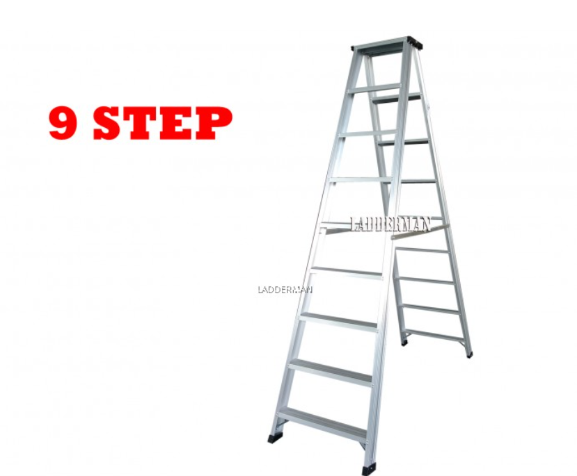 LADDERMAN HEAVY DUTY ALUMINIUM DOUBLE SIDED LADDER (9 STEP)