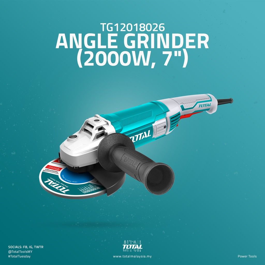 TOTAL TG12018026 ANGLE GRINDER 2000W (PACKAGE COMES WITH 1 PC AUXILIARY HANDLE / 1 PC SPANNER / FREE 1 SET CARBON BRUSHES)