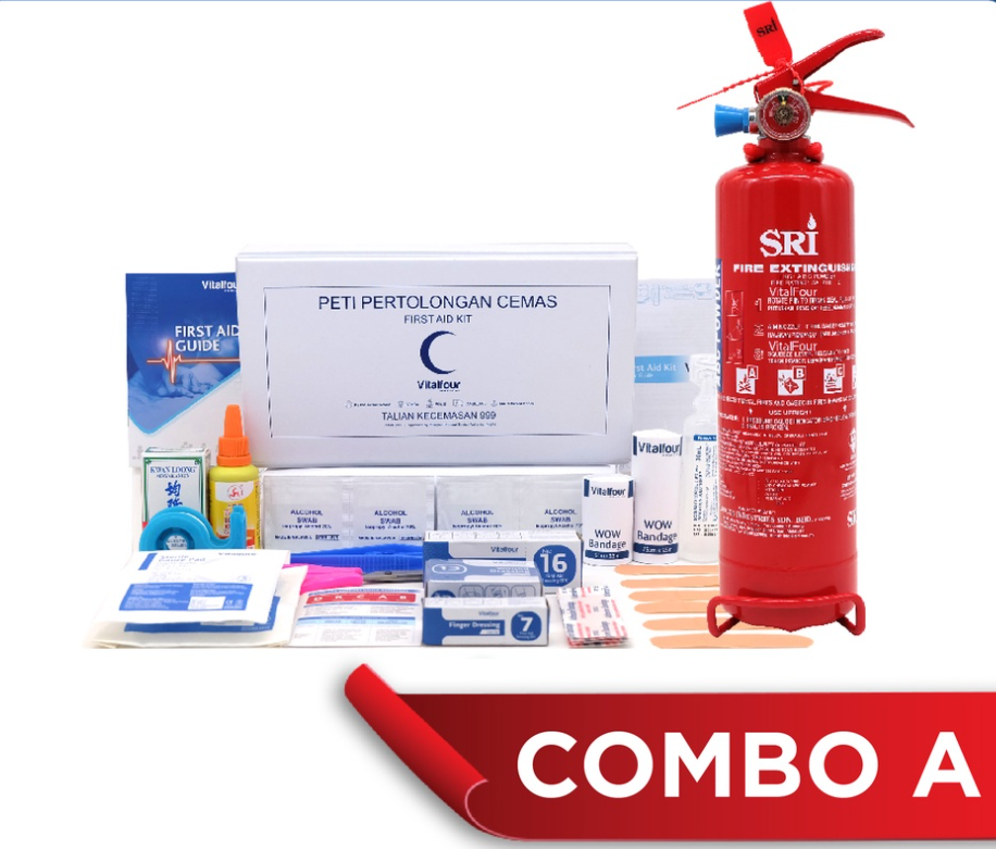 VITALFOUR E-HAILING FIRE EXTINGUISHER 1KG ABC DRY POWER AND E-HAILING FIRST AID KIT/SAFETY TRIANGLE COMBO SET