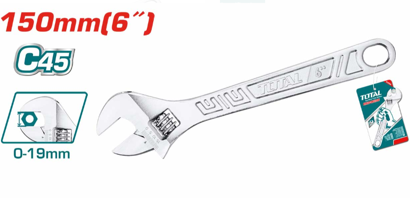 TOTAL ADJUSTABLE WRENCH (6" / RANGE 0-19MM) THT101063