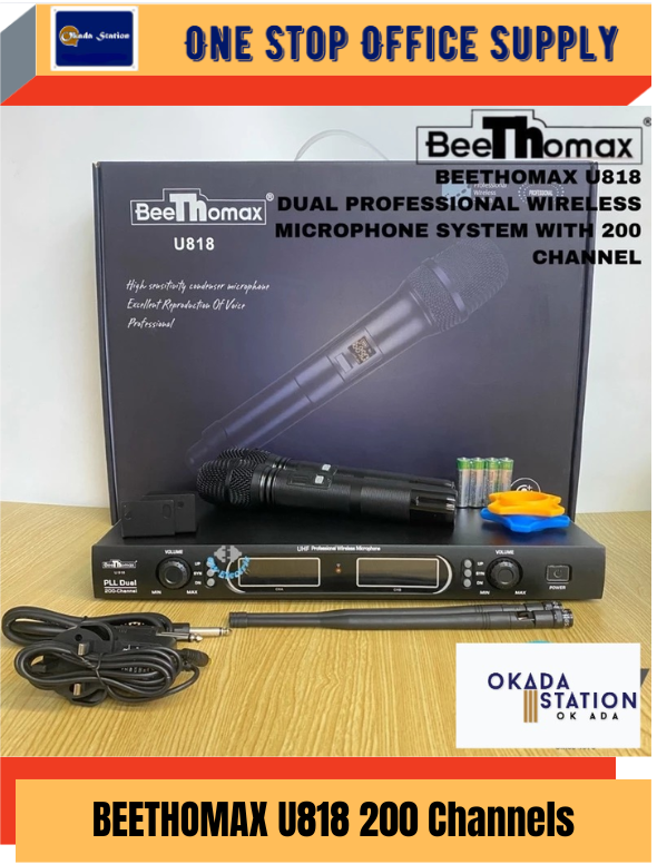 BEETHOMAX [MCMC CERTIFIED] BEETHOMAX U818 200 Channels UHF Dual Wireless Microphone System