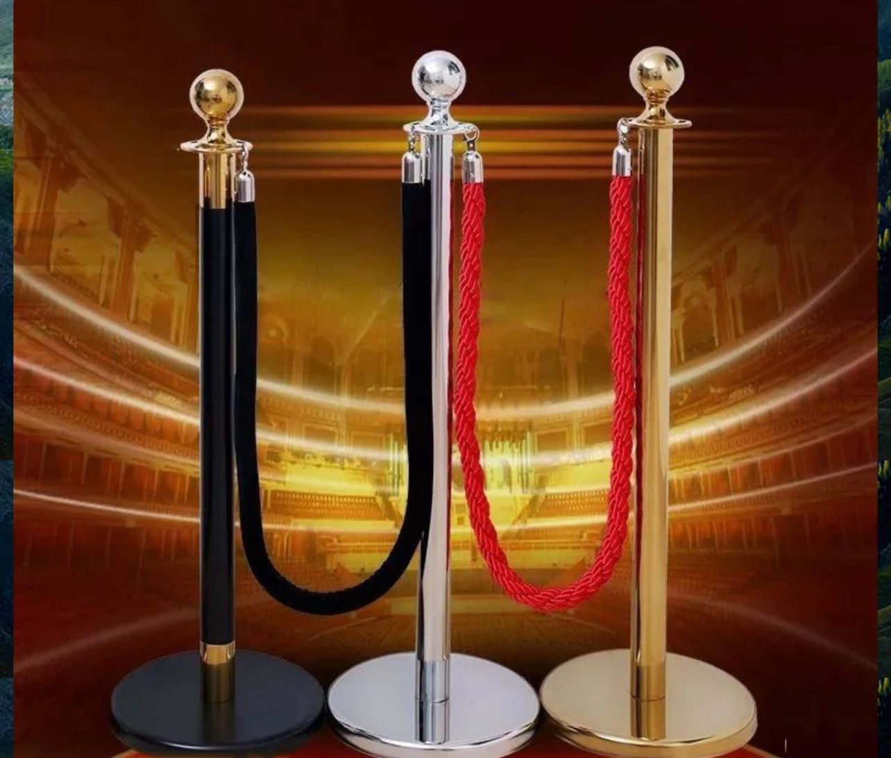 Gold Pole Queue Stand Silver Pole Queue Stand 1.5m Velvet Rope Crowd Control Belt Stanchion Post Queue Line Barrier
