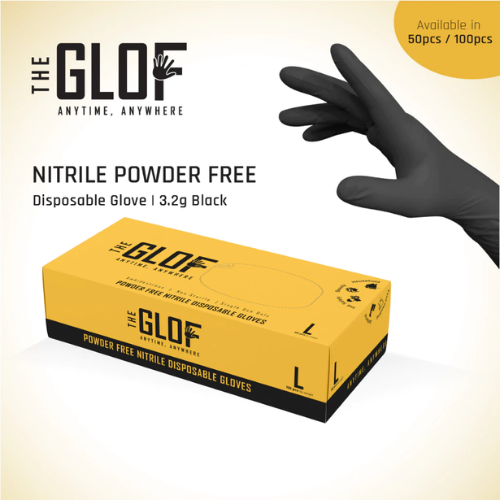 THE GLOF Black Nitrile Disposable Glove, Powder Free