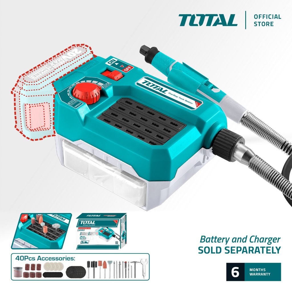 TOTAL LI-ION GRINDER (20V) VARIABLE SPEED CONTROLLER + FLEXIBLE SHAFT + ACCESSORIES (40 PCS) P20S TMGLI2001