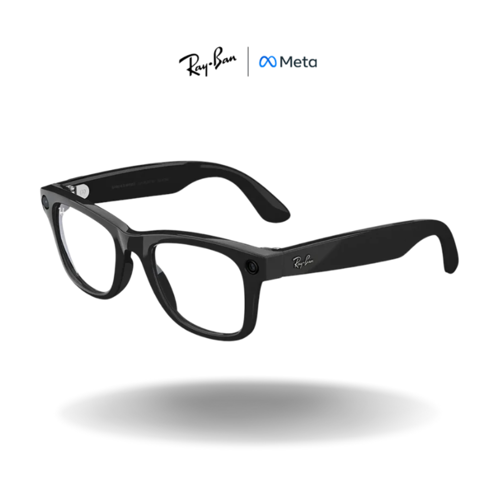 Ray-Ban Meta (Gen1) Smartglasses, Wayfarer Shiny Black, Clear Lens
