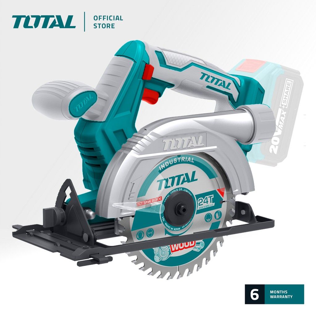 TOTAL TSLI1401 LI-ION CIRCULAR SAW (FREE 1 PC TCT SAW BLADE (140MM 24T). THIS CIRCULAR SAW HAS A DUST BLOW SYSTEM AND IS ABLE TO CUT A BEVEL UP TO 45 DEGREE.)