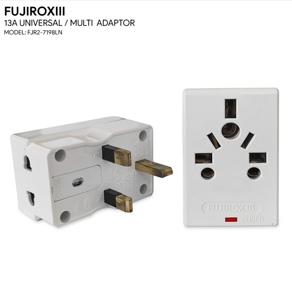FUJIROX III - UK 3-PIN PLUG UNIVERSAL MULTI ADAPTOR WITH NEON