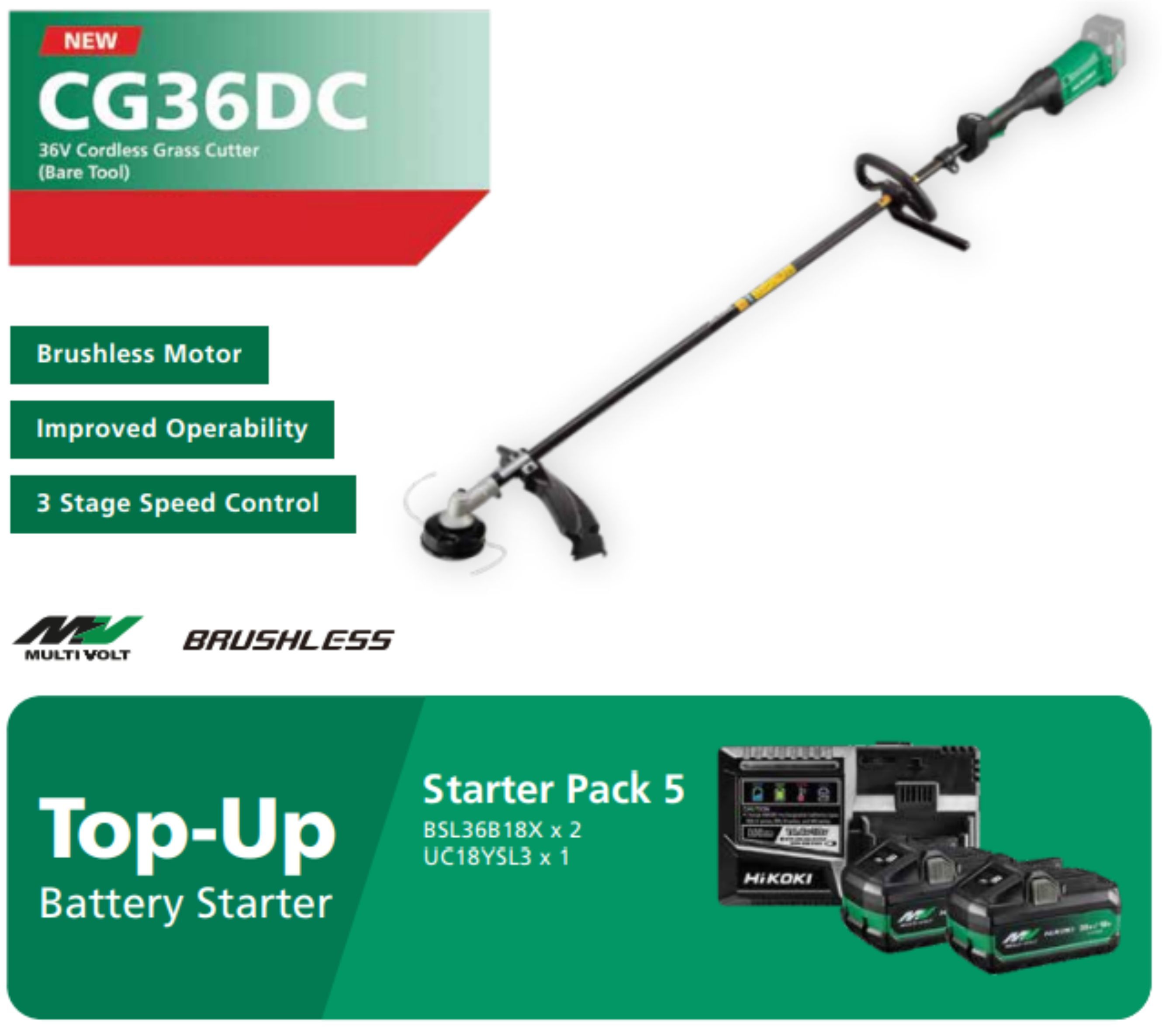HIKOKI CG36DC 36V CORDLESS GRASS CUTTER (BARE TOOLS)