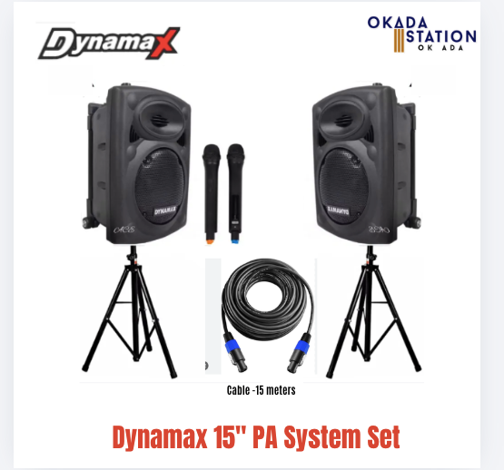 DYNAMAX PRO-115A PORTABLE SPEAKER + 2xMIC + 2xSTAND + CABLE(15M) SET / PORTABLE PA SYSTEM SET
