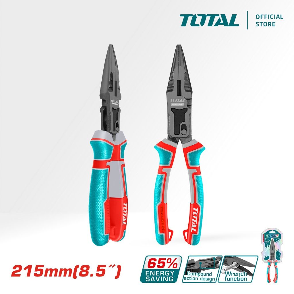 TOTAL COMPOUND ACTION LONG CR-V STEEL NOSE PLIERS WITH TEFLON COATING (8.5"/215MM) THTC520806