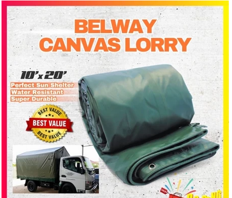 10ft x 20ft Heavy Duty Waterproof Tarpaulin Lorry Construction Canopy Lori Canvas PVC Green Olive BELWAY Curtain Tent
