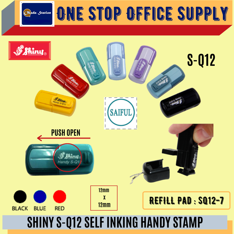 SHINY S-Q12 SELF INKING HANDY STAMP WITH RUBBER -12MM X 12MM /Shiny /S-Q12 /Self Inking Handy Stamp /Pocket Stamp /Rubber Stamp