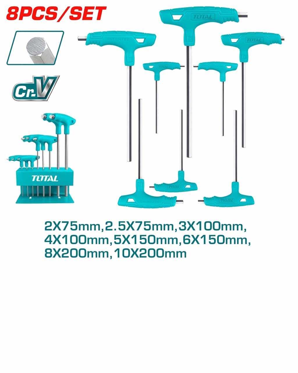 TOTAL THHW80816 8 Pcs T-handle Hex Wrench
