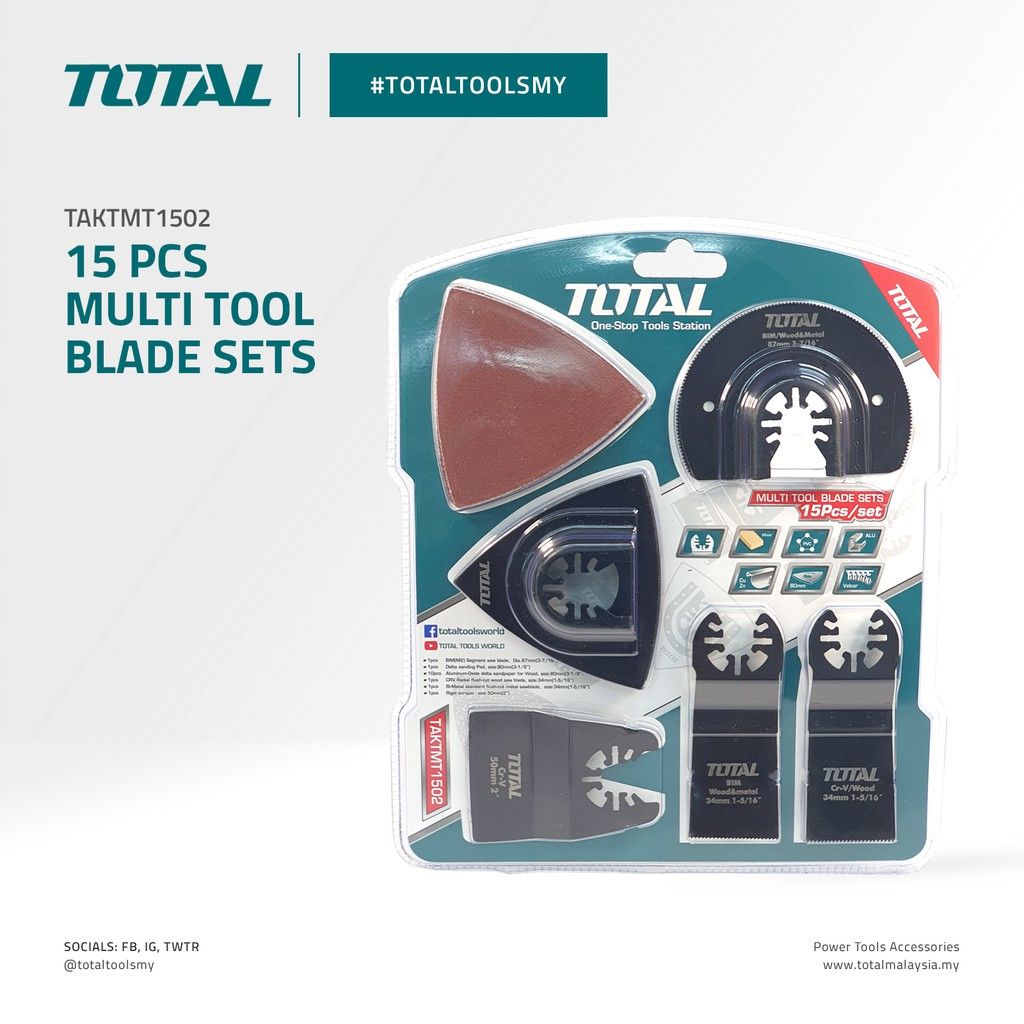 TOTAL MULTI TOOL BLADE SETS FOR TMLI2001 & TS3006 MULTI TOOL (15 PCS) TAKTMT1502