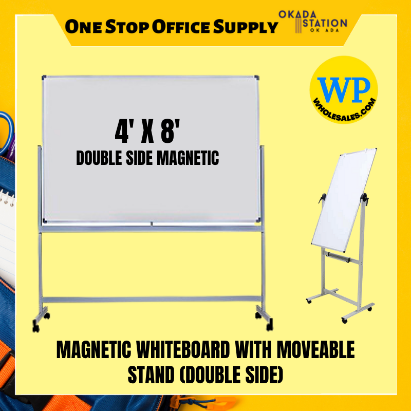 Feeyond Magnetic Whiteboard Double Sided With Moveable Stand 4' x 8' / Double Sided Whiteboard With Stand / Whiteboard with Aluminium Frame / Double Sided Whiteboard / Whiteboard / DMS-48