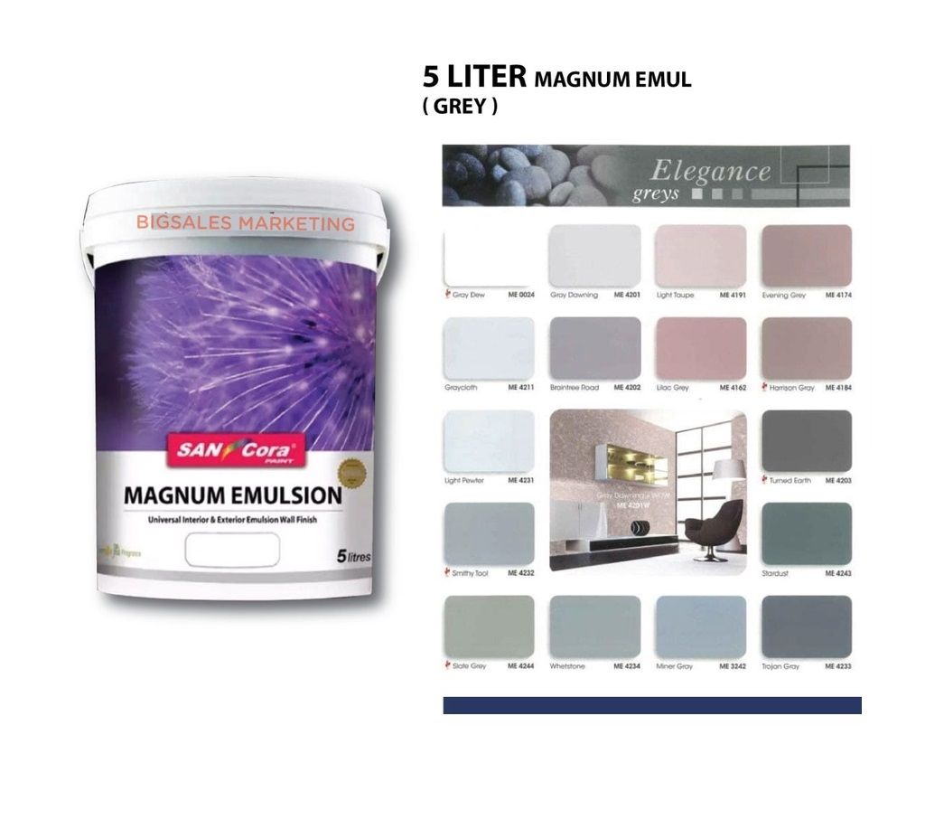 SANCORA Magnum Emulsion Exterior Or Interior Paints 5 Liter (Greys)