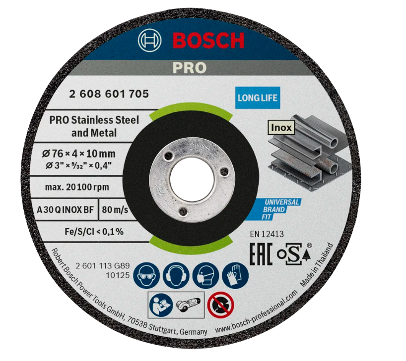 BOSCH PRO STAINLESS STEEL AND METAL GRINDING DISC (76 X 4 X 10 MM) (2608601705)