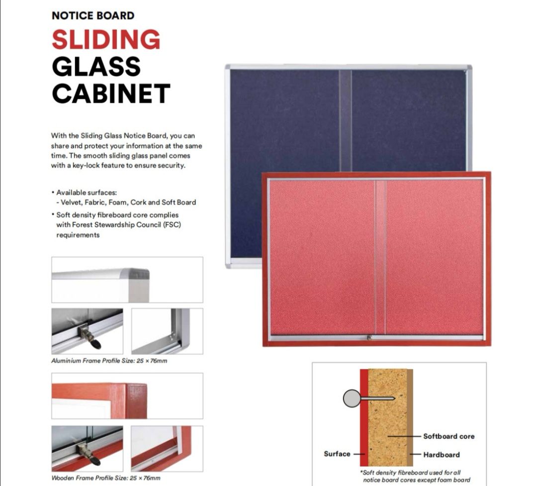 OEM *SLIDING GLASS CABINET NOTICE BOARD (4ft x 3ft)