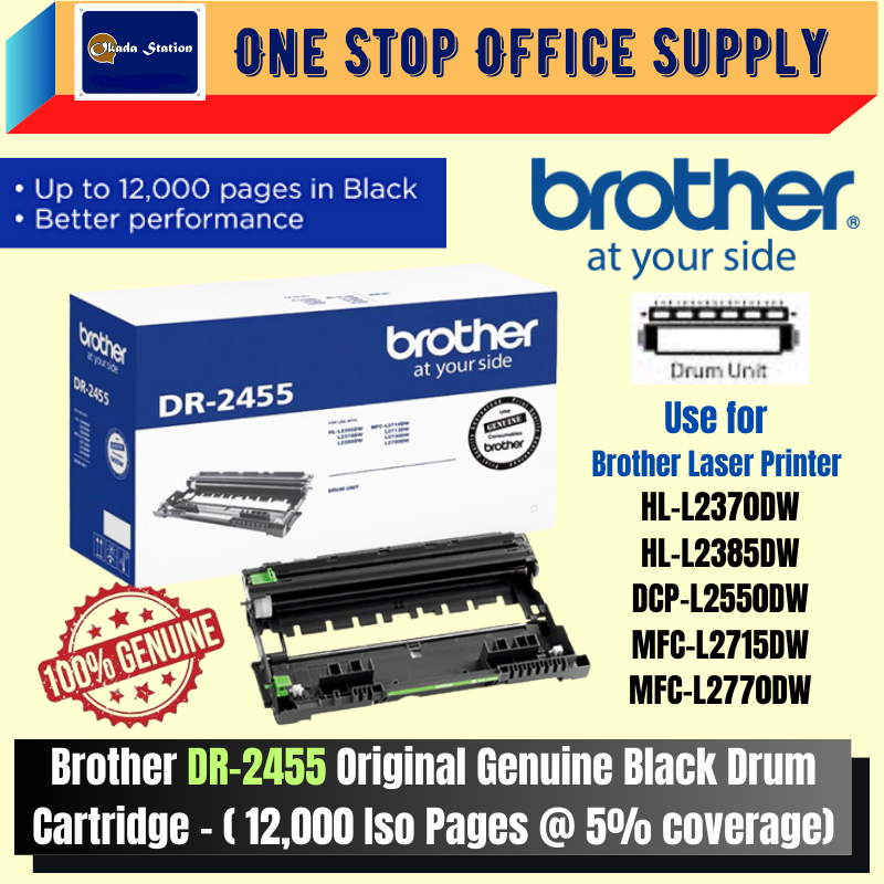 Brother DR-2455 Original Genuine Black Drum Cartridge - ( 12,000 Iso Pages @ 5% coverage) / Drum Toner Cartridge / Toner Cartridge / Brother Toner / Original Toner / Drum Cartridge / Printer Drum Toner / Black Toner / Toner