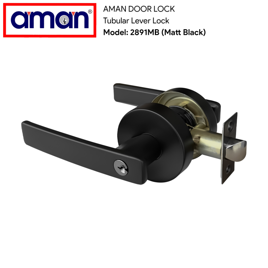 AMAN TUBULAR LEVER DOOR LOCK 2891MB (MATT BLACK)