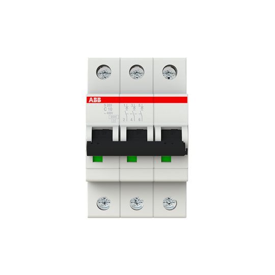 ABB *ABB System Pro M Compact S200 MCB, 3P Poles, 10A Curve C, 400V AC, 6 kA Breaking Capacity