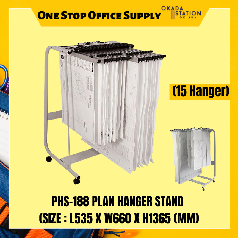 Plan PHS-188 PLAN HANGER STAND (15 HANGER) - L535 X W660 X H1365 (MM) / PLAN HANGER STAND / DRAWING HANGER TROLLEY / HANGER STAND / 15 HANGER