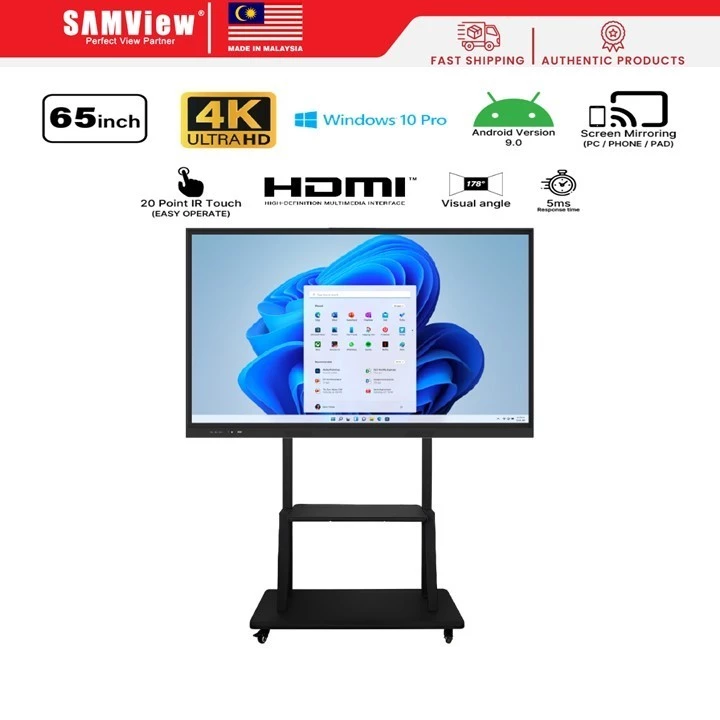 SAMView 4K Interactive Whiteboard with Wireless Screencast Multipoint Touchscreen (65"-100")