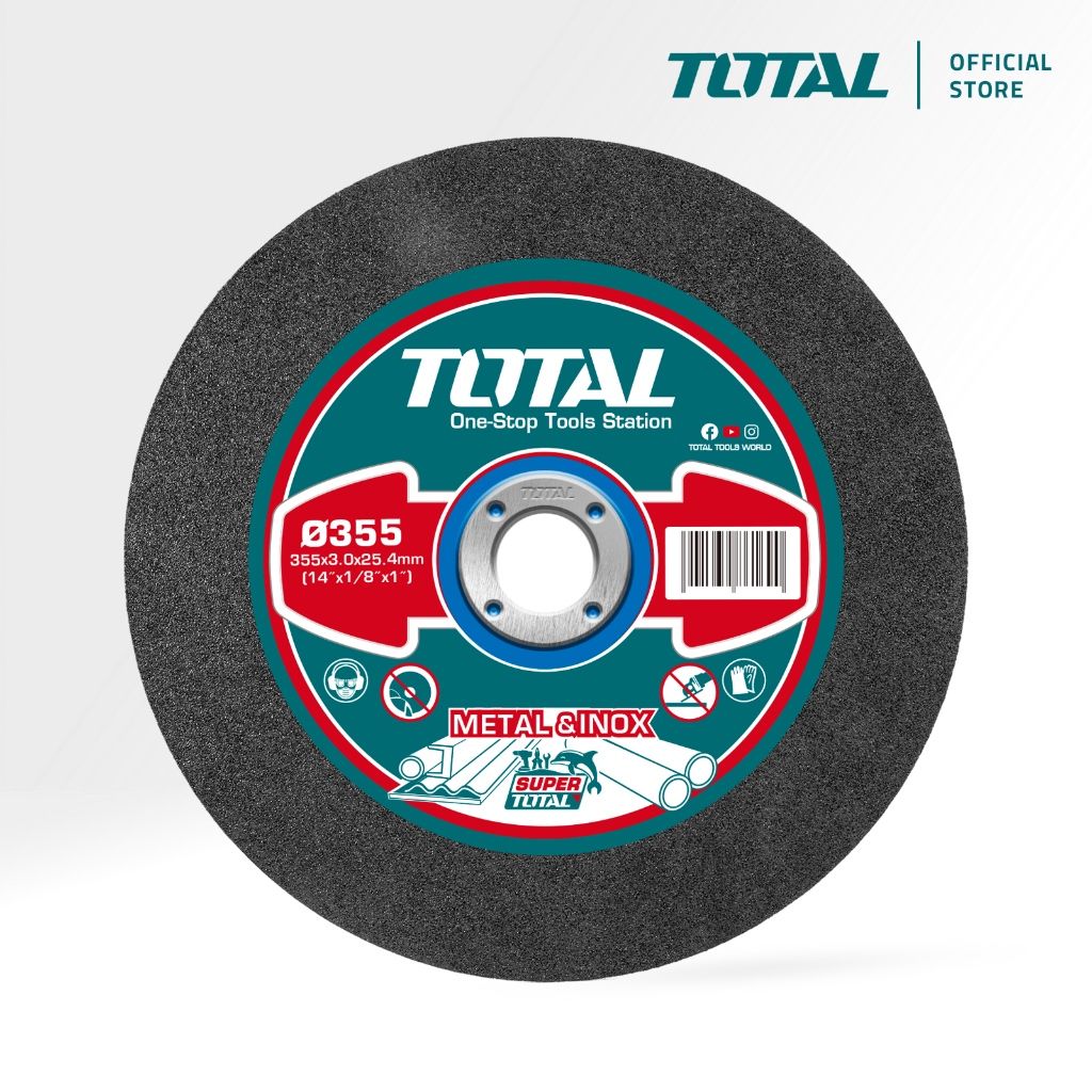 TOTAL ABRASIVE METAL CUTTING DISC (14" / 355MM) FLAT CENTRE W/ DOUBLE FIBRE LAYER CUT METAL AND INOX TAC2213551