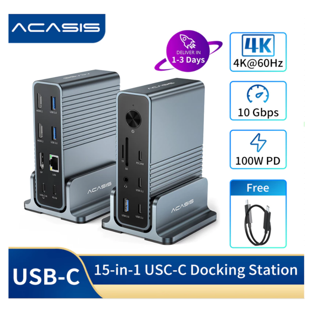 ACASIS USB-C Desktop Docking Station(15-in-1)Docking Station Hub For USB-C Laptop, 4K HDMI Display