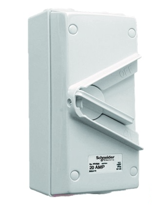 SCHNEIDER KAVACHA WHS20_GY 20A 250V SINGLE POLE WEATHERPROOF ISOLATING SWITCH (IP66)