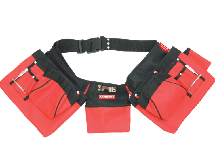 Kennedy Tool Belt, Nylon/Polyester, Red/Black, 5 Pockets