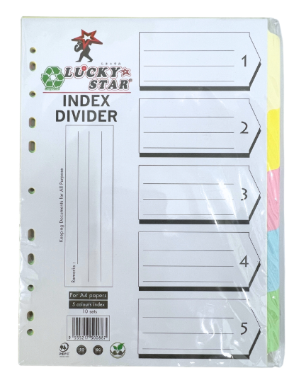 LUCKY STAR INDEX DIVIDER A4 5 COLOUR LSID5C